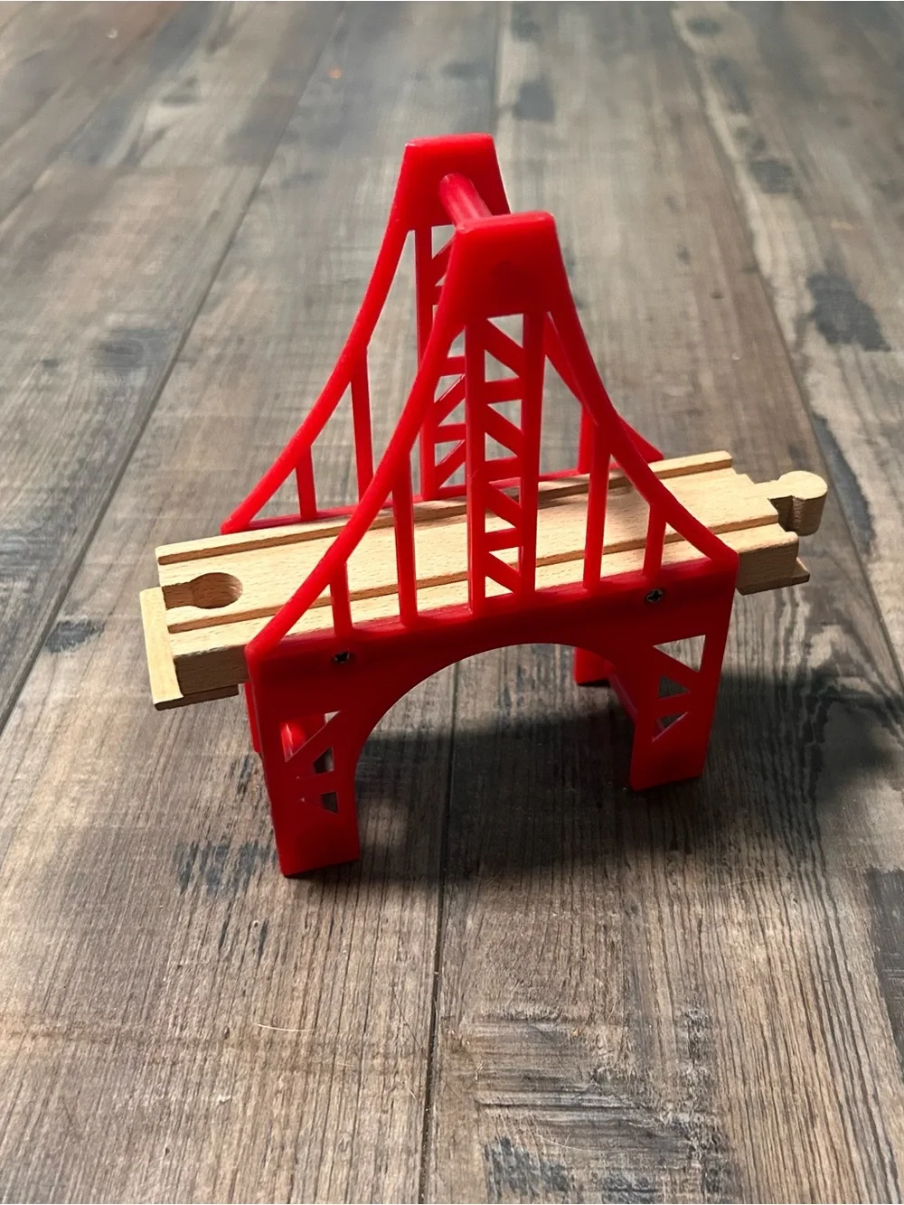Red Plastic Suspension Bridge With Wood Track Thomas Brio Compatible